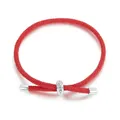 DIY red braided rope bracelet with S925 sterling silver cylindrical metal buckle charms - Red