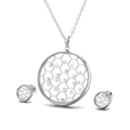 Silver stainless steel hollow honeycomb necklace and earrings set with clear crystals - Dense Honeycomb Hollow Style (KS112593-KC)