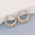 Silver stainless steel geometric hoop earrings with twisted hydraulic texture design - Silver Style K7-65