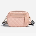Pink quilted crossbody camera bag with adjustable fashion strap and golden hardware - Rhombic Embroidery / Pink