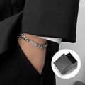 Silver Cuban link bracelet with rectangle ID plate and textured black gift box - Square Bracelet - With Gift Box
