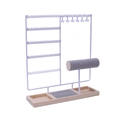 Detail of white metal jewelry stand with wooden base and grey velvet ring organizer slots - Multifunctional 5-tier / White