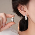 Élégantes créoles en argent S925 avec trois zircons scintillants alignés verticalement - 119# Argent (Créoles à Triple Zircon)