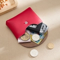 Red pebbled leather coin purse with silver snap button for cards and keys - Red (Single Layer)