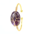 Detail of tree of life wire-wrapped oval purple amethyst stone on golden bangle - KC Gold & Amethyst