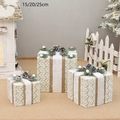 Juego de 3 cajas de regalo de Navidad crema con copos de nieve y piñas naturales - YH99032 (Patrón de Copo de Nieve - Sin Luz) / Set de 3 piezas