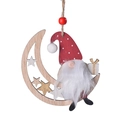Ciondolo natalizio in legno con gnomo dal cappello rosso e luna su sfondo bianco - Stile Luna