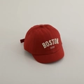 Close-up of red cotton baby baseball cap with white Boston 1630 embroidery detail - BOSTON-Burgundy