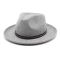 Classic dark grey wool fedora hat with a black studded leather band for men and women - M (56-58cm) / Light Heather Grey
