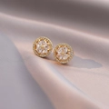 Elegantly crafted gold earrings with sparkling white zircon flower in a classic round setting - Heart Earrings (E0287) / Gold