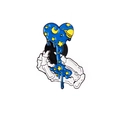 Gothic enamel pin featuring a skeleton hand holding a melting blue cosmic heart - Skeletal Hand Galaxy Heart (CC343)