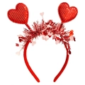 Detail of red sequined heart headband with tinsel trim for Valentine party decor - Red Sequin Heart + Pink Tinsel