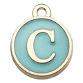 Round gold-plated charm with light blue enamel inlay and golden letter C design - Double-Sided Letter C / 1 Piece (12x14mm) / Green