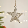 Christmas 15cm silver glitter star ornament with rustic twine hanger for tree decoration - 15CM / Silver