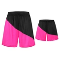 Parent-child beach shorts set in black and hot pink diagonal splicing with drawstrings - Black Pink / 104