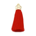 Red cotton tassel pendant with golden stainless steel cap for bags and keychains - Red Tassel (KLJ6059-Z)