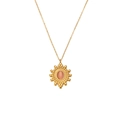 Gold-plated stainless steel necklace with pink oval natural stone and sunburst pendant - Natural Stone Oval Ship Rudder Pendant Necklace - Gold - Pink