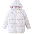 Close-up of floral print hooded puffer jacket with elastic cuffs and full zip closure - S / Light Pink Small Flower