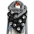 Women's warm neck scarf with white paw print pattern and fleece lining with button - 37-Black Paw Print