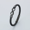 Bracciale da uomo in pelle nera intrecciata con simbolo infinito e chiusura grigia - Stile A / Nero (KB182680-JR)