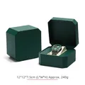 Dark green octagonal PU leather watch box with white pillow and 12x12x7.5cm dimensions - Octagonal / Dark Green