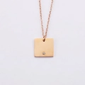 Minimalist rose gold necklace with a square polished pendant and a round clear zircon stone - Rose Gold Square with Zircon