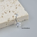 Silver stainless steel belly ring featuring two clear heart-shaped zirconia stones - Silver White Zirconia