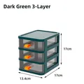 Dark green 3-tier desktop storage box with clear drawers, 17x17x13.4cm size - Triple Layer / Emerald Green