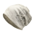 Lichtgrijze gebreide muts met handgetekend patroon en 'be yourself' slogan op witte basis - M (56-58cm) / Beige