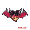 Cartoon embroidered black heart patch with wings and horns, measures 11x6.5cm - Devil Wings Heart (PE9183CT)