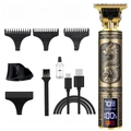 Golden dragon electric hair clipper set with LED display and accessories on white background - Large Screen Dragon Engraved LED Display - Metal Body