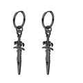 Punk style black stainless steel hoop earrings featuring sharp dagger pendants for men - Style 17 Black Single