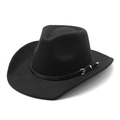 Classic black wool felt western cowboy hat with decorative silver metal buckles - Black