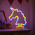 Rainbow LED neon unicorn lamp with white base for bedroom and party decoration - Unicorn-2 (Multi-color)