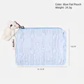 Neceser azul de gasa texturizada con colgante de osito blanco y cremallera plateada - Azul