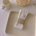 Beige ribbed socks with lettuce trim and fabric label in aesthetic cream setting - One Size / Creamy White