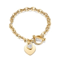 Gold Color Heart with Rhinestone Toggle Bracelet
