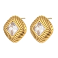 Vintage 18K gold plated stainless steel stud earrings with square zircon stone - White