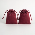Burgundy faux suede drawstring pouches for jewelry packaging with soft velvet texture - 5*7cm / Dark Red