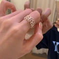 925 sterling silver hollow daisy flower ring with sparkling stones worn on finger - J3637 Hollow Daisy Diamond