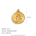 Macro view of 30mm 18K gold plated stainless steel round pendant with butterfly relief - Butterfly Round Medallion Pendant