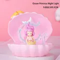 Luz nocturna de concha rosa con sirena y estrella de mar, tamaño 9,8x8,5x9,5cm - Luz nocturna de concha de princesa del océano - Rosa
