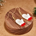 Christmas red glove earrings with snowflake pattern and gold hooks on wooden base - Red Snowflake Christmas Mitten Style (E00913G)