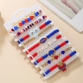 9-piece American football theme charm bracelet set in red, blue, and white with beads - SY0762-1 Red Blue White Gold 9pcs Set