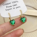 Green heart gemstone earrings with 18k gold plating and white zircon inlay details - Green Gold / Earring Post