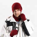 Men's winter 3-piece set with red knit beanie hat, neck warmer, and non-slip gloves - 3-Piece Set - Wine Red