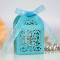 Hollow laser-cut light blue candy box with cross pattern and silk ribbon for weddings - 50 Pieces / Tiffany Blue