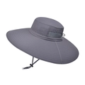 Dark grey wide-brim sun hat for men featuring breathable mesh and adjustable chin strap - Dark Gray