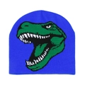 Königsblaue Strickmütze mit grünem Dinosaurier-Jacquard-Muster für wohlige Winterwärme - M (56-58cm) / Blau