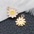 Golden daisy flower enamel pendant charms for DIY jewelry making with white petals - 1Pc White Round Small Daisy 11.4x14.6mm
